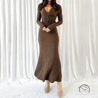 Beautiful knitted brown textured long-sleeved dress
