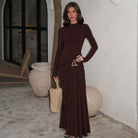 Langry French stylish waist tight sheath dress in dark brown fabric