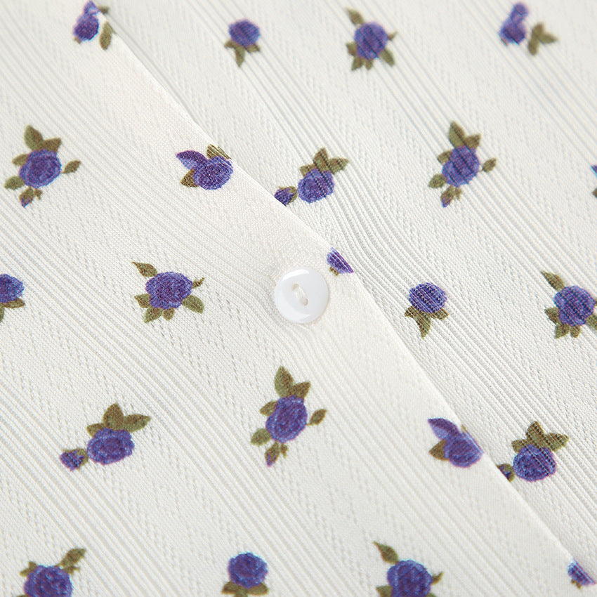 Floral-patterned white fabric with button from White Knitted Jacquard Printed Pajamas, elegant ملابس for lantry fashion