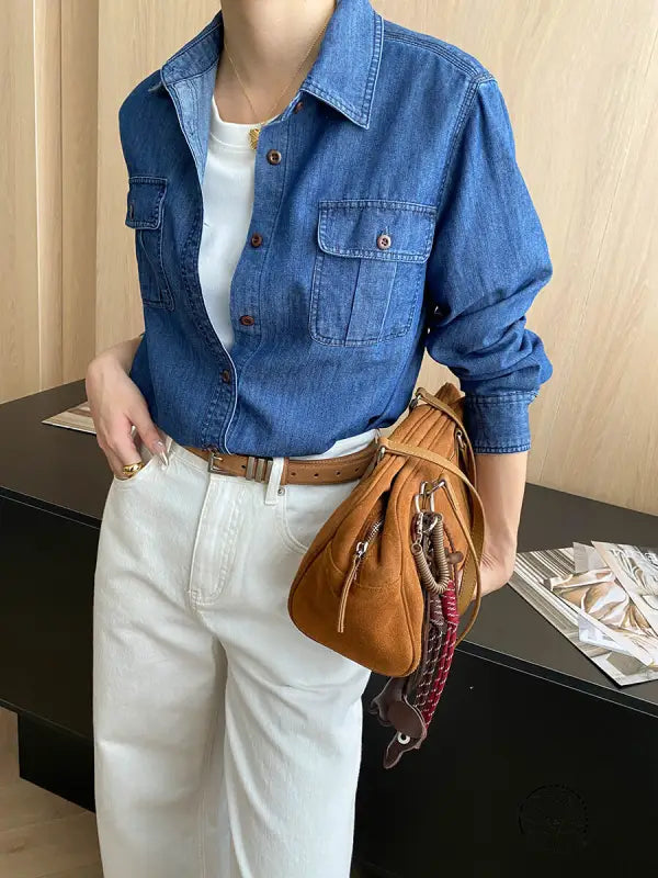 Relaxed Pocket Design Casual Denim Shirt