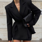 Langry black elegant skirt two-piece set with belted blazer