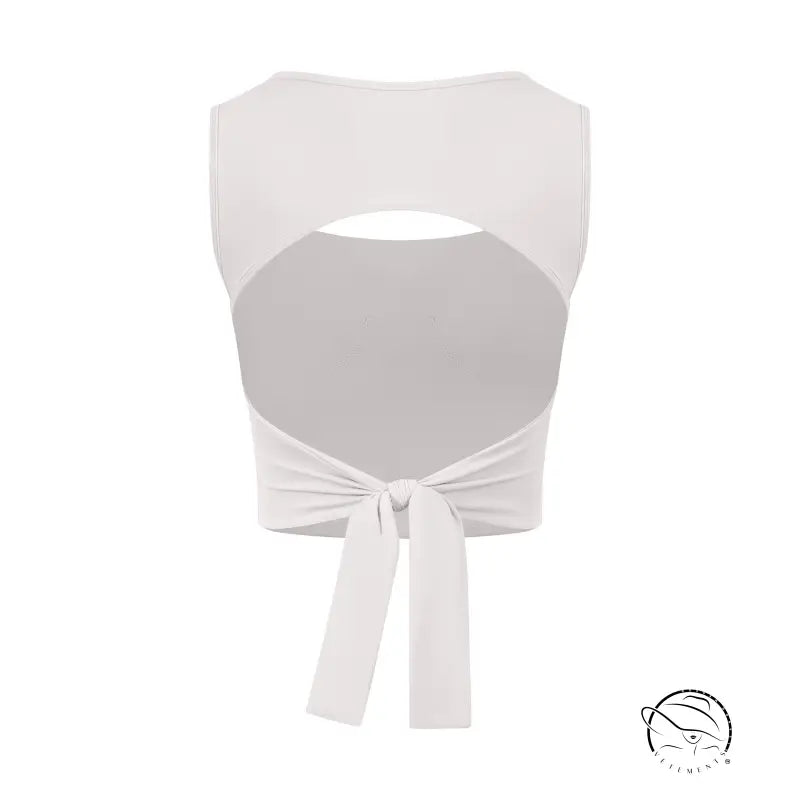 White sleeveless adjustable shockproof outdoor running bra with bow at back