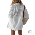 White sheer embroidered blouse in French jacquard pajamas set