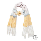 Cozy warm wool scarf in light pink yellow gradient with gray checks