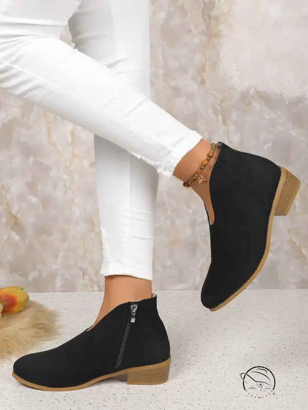 Black suede ankle boots in Winter Cute Boot with free shipping