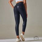 Shiny faux leather bright pants in dark leggings