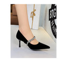 Langry fashion black velvet high-heeled shoe with rhinestone strap
