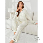 Cream-colored langry fashion pajamas with black piping for women