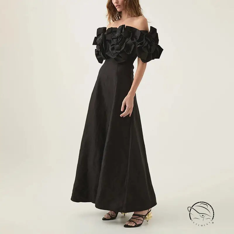 Graceful tube black off-the-shoulder maxi dress by Langry