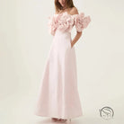 Graceful tube maxi dress in pink off-shoulder with floral accents