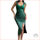 Emerald green langry fashion dress with lace bodice and satin skirt