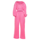 Vibrant pink langry fashion tracksuit with cropped hoodie and wide-leg pants