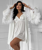 Comfy Satin Stitching Feather Sleeve Two Piece Sets Homewear