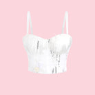 Langry fashion white sequined bustier corset top with floral embellishments