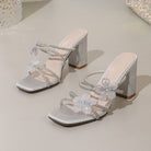Langry fashion silver glittery butterfly rhinestone high-heeled sandals with floral bow details