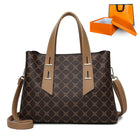 Langry fashion brown tan patterned soft leather tote bag with gold hardware and crossbody strap