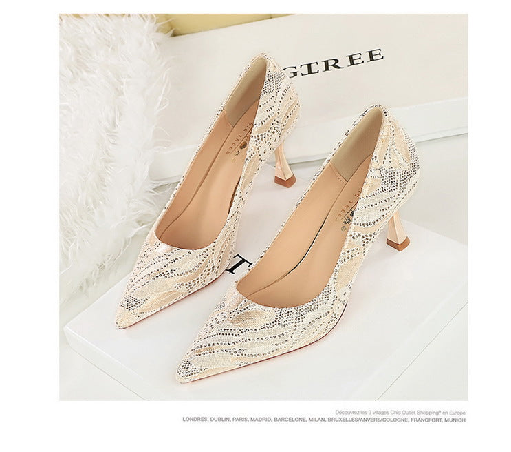 Langry fashion cream snakeskin pointed toe stiletto heel shoe