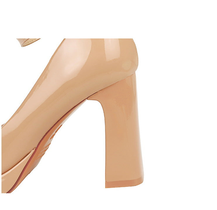 Leather Square Toe Ankle Strap High Heels