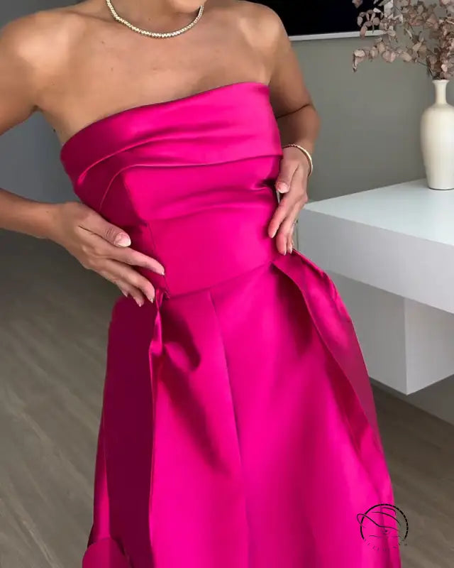 Stunning strapless fuchsia gown in langry fashion evening dress