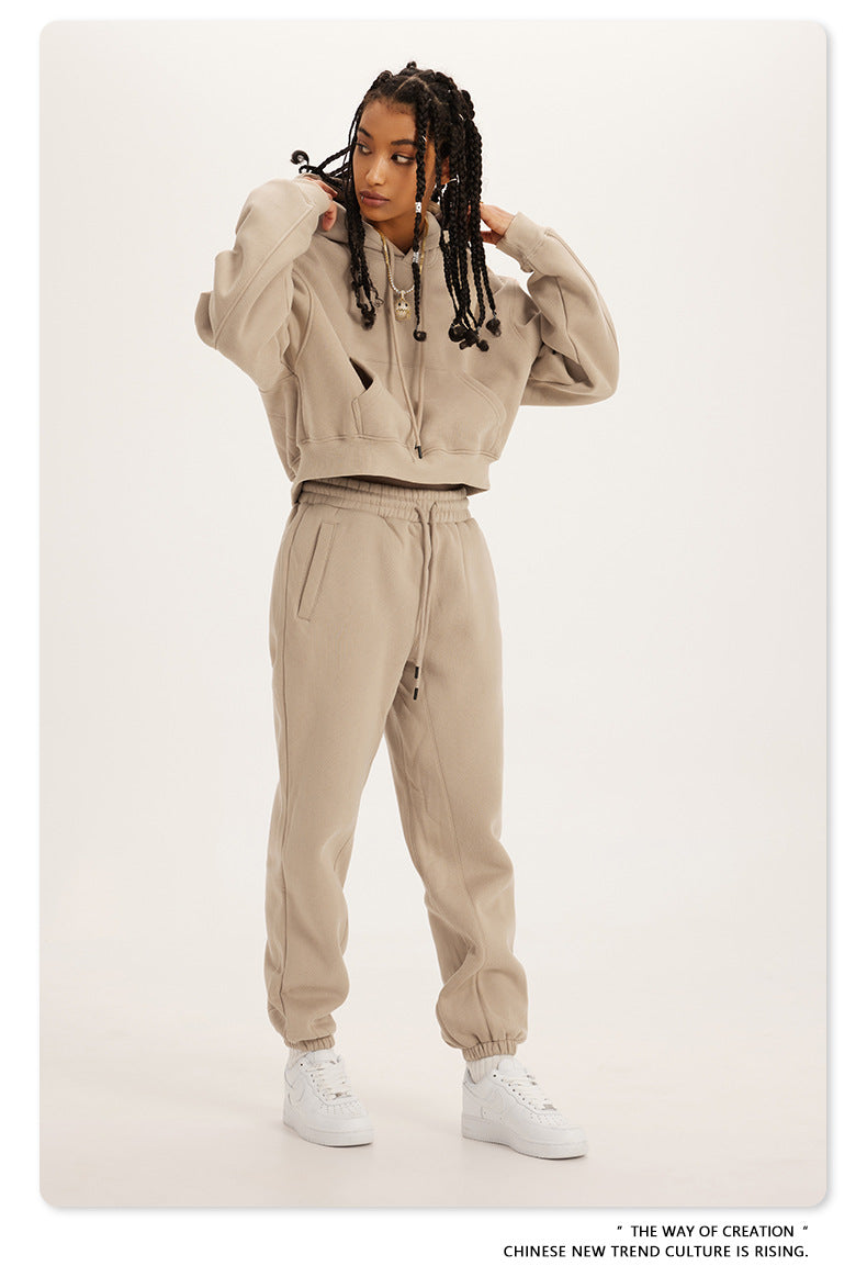 Beige sweatsuit with hoodie and joggers, perfect for Winter Retro fashion by Langry