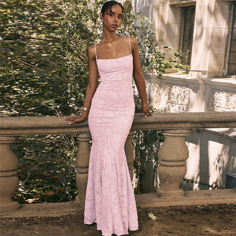 Elegant Pink Floral Mermaid Dress in French fashion, perfect for ملابس occasions