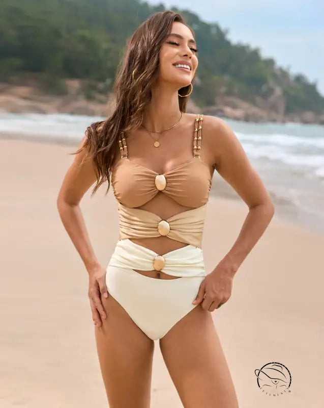 Langry fashion two-tone cutout comfy one-piece swimsuit