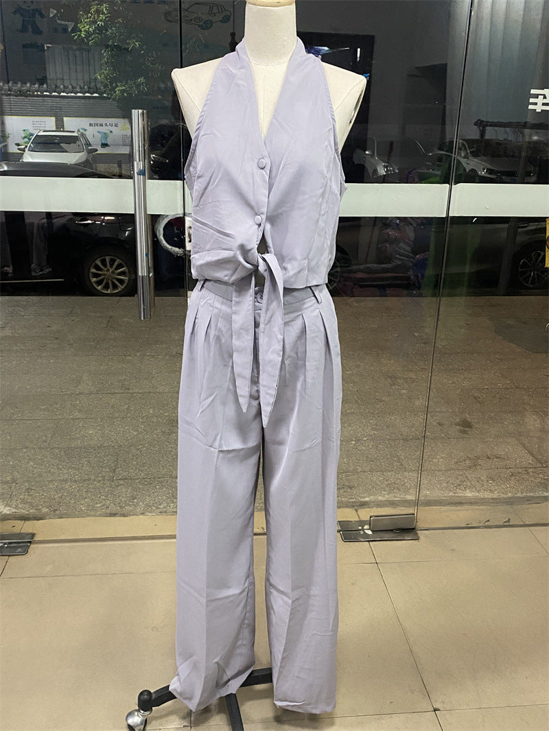 Light purple halter top and pants set from Elegant Office Jumpsuit Set, perfect for fashion and ملابس