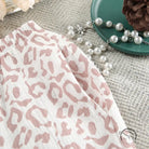 White pink leopard print fabric on ruffled short sleeves pajamas trousers