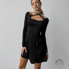 Black elegant knitted langry fashion dress with cutout neckline