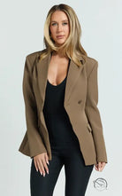 Olive green slim fit blazer with single button and relaxed fit