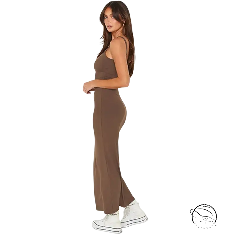 Sleek brown spaghetti strap summer comfort dress with flared hem