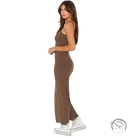 Sleek brown spaghetti strap summer comfort dress with flared hem