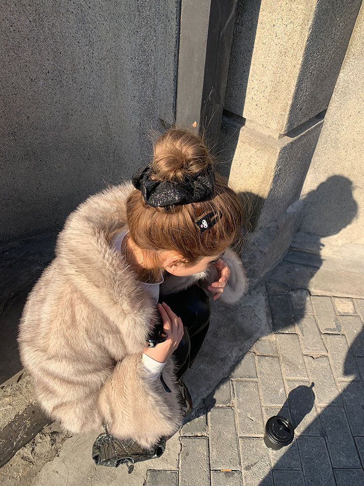 Langry faux fur winter thickening faux shearling jacket with leather accents