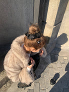 Langry faux fur winter thickening faux shearling jacket with leather accents