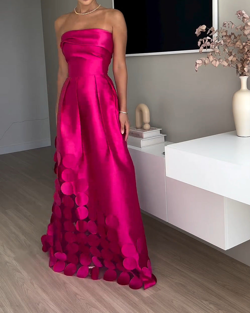 Elegant strapless fuchsia gown with circular embellishments from Amazing High Waist Evening Dress, perfect for stylish ملابس and fashion