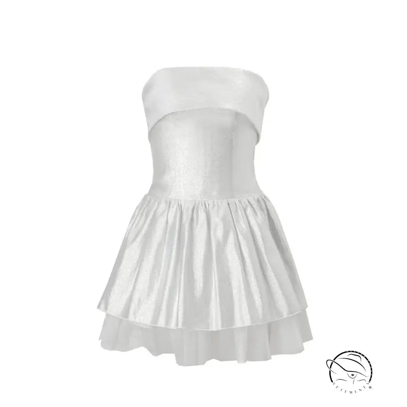 Elegant off-shoulder short dress in white with layered skirt