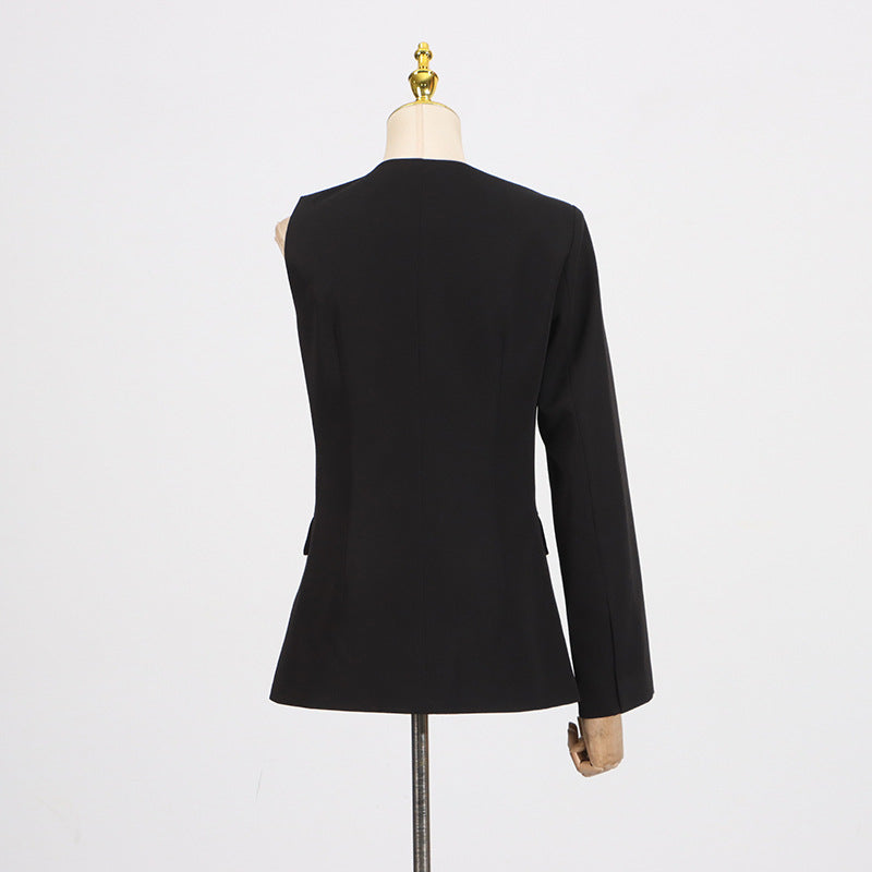 Black asymmetrical blazer from Gorgeous Wide Leg Pants Two Piece Sets in modern fashion