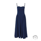 Navy blue backless sling dress with spaghetti straps