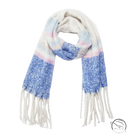 Cozy warm wool scarf in pastel plaid blue, light pink yellow, cream with fringes