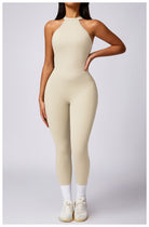Langry cream halter-neck yoga jumpsuit for fashion ملابس