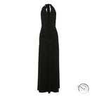 Elegant black halter maxi dress with slit pleated backless fashion