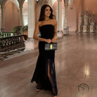Elegant black strapless enchanting mesh split dress