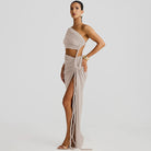 One-shoulder beige dress with rope detail, a stunning fashion piece for ملابس choices