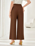 High-waisted brown wide leg palazzo pants in elegant casual fashion style