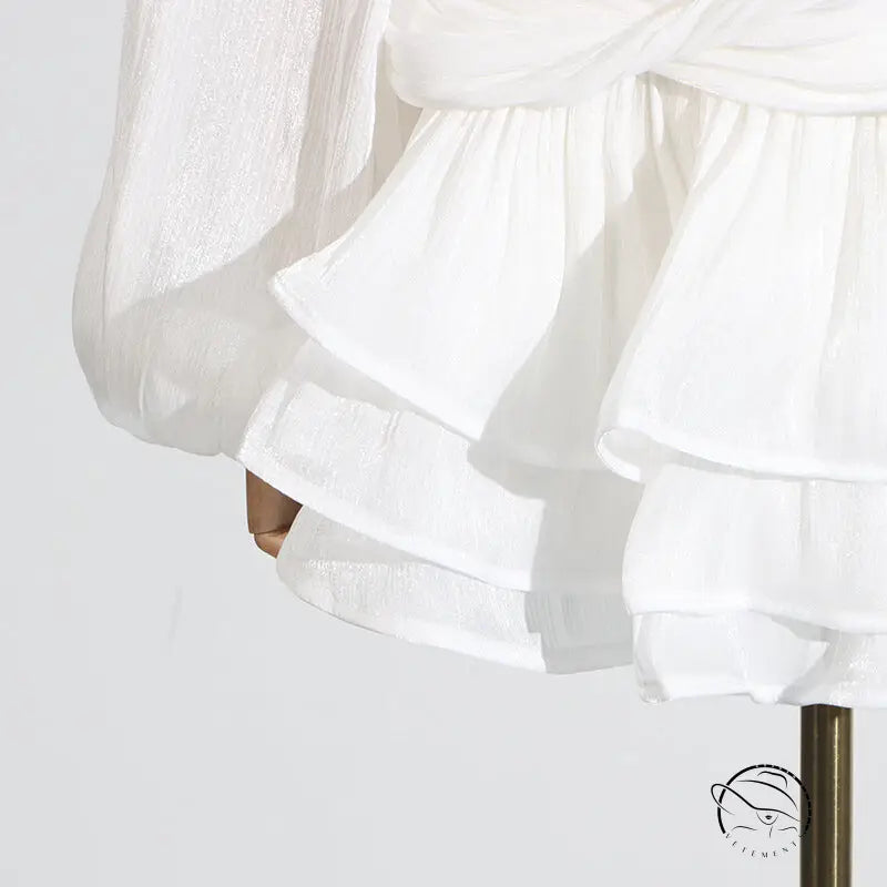 Langry fashion white ruffled blouse with sheer sleeves and frills