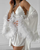 Comfy Satin Stitching Feather Sleeve Two Piece Sets Homewear