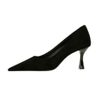 Langry fashion black suede kitten heel pump with silver toe cap