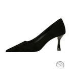 Langry fashion black suede kitten heel pump with silver toe cap