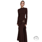 Langry fashion chocolate brown sheath dress with gold buckle