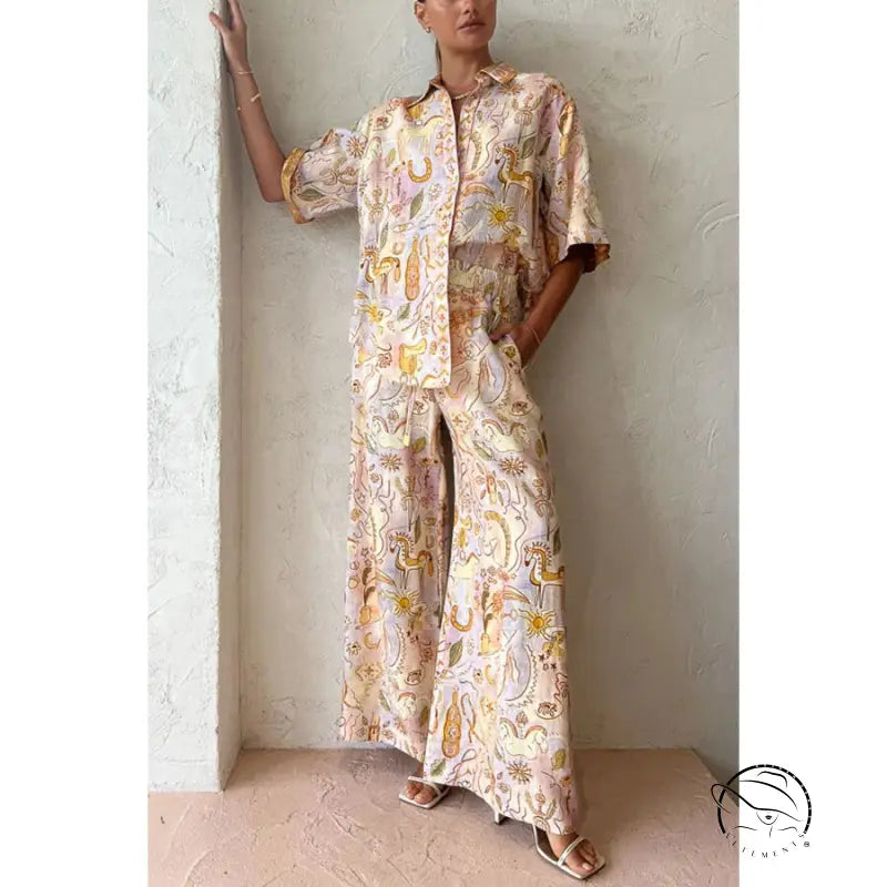 Summer casual printed two-piece pajama set for women